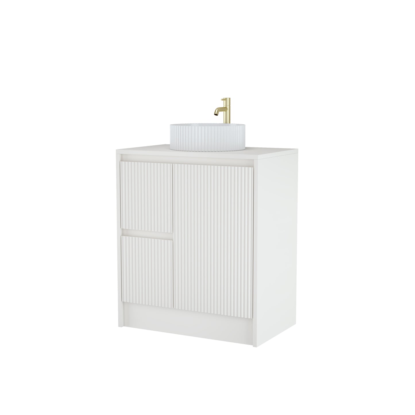 750mm Fluted Asymmetric Floor Standing Vanity Unit with Countertop Basin