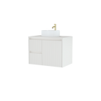 750mm Asymmetric Fluted Wall-Hung Vanity Unit with Worktop, Art Basin in White Matt