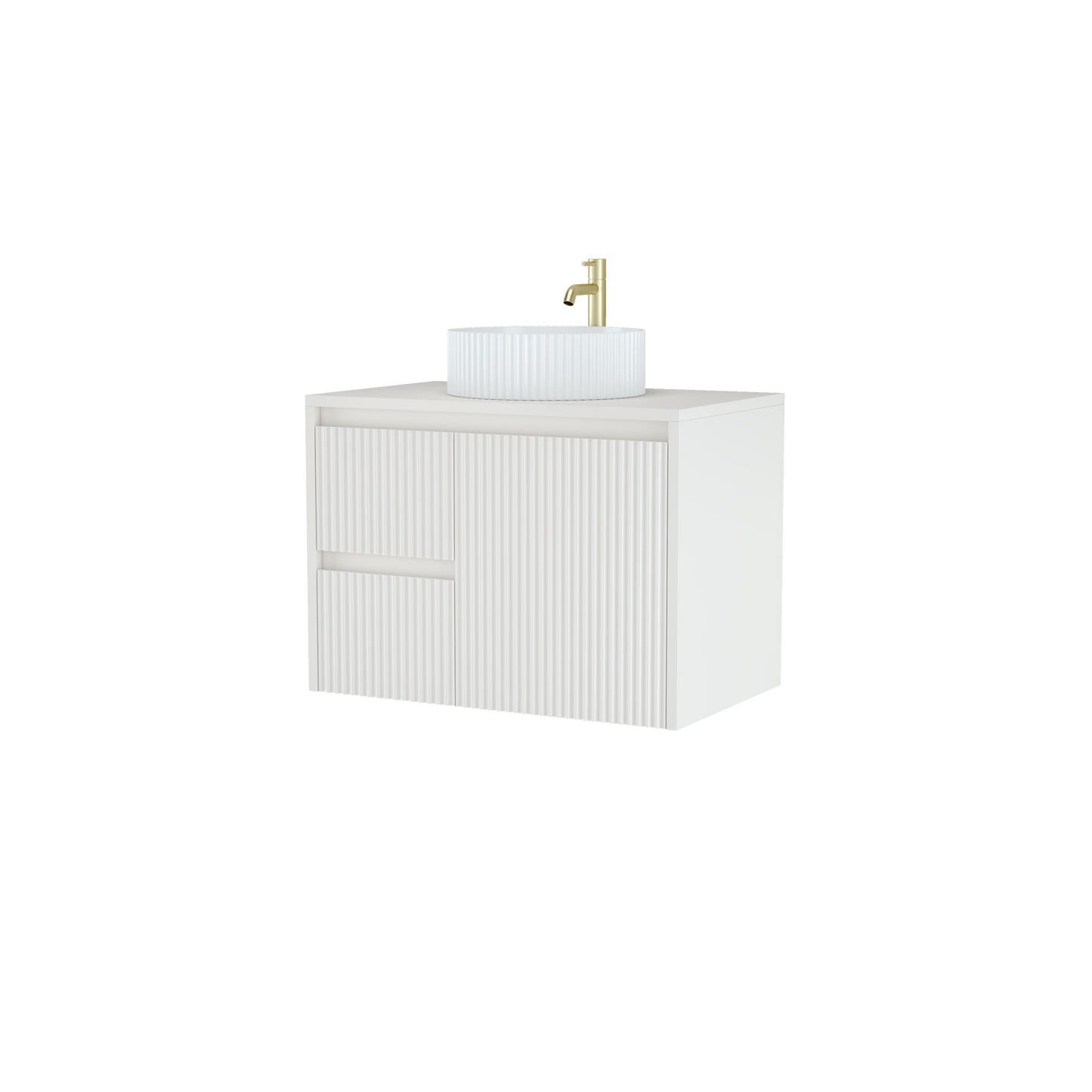 750mm Asymmetric Fluted Wall-Hung Vanity Unit with Worktop, Art Basin & Tap