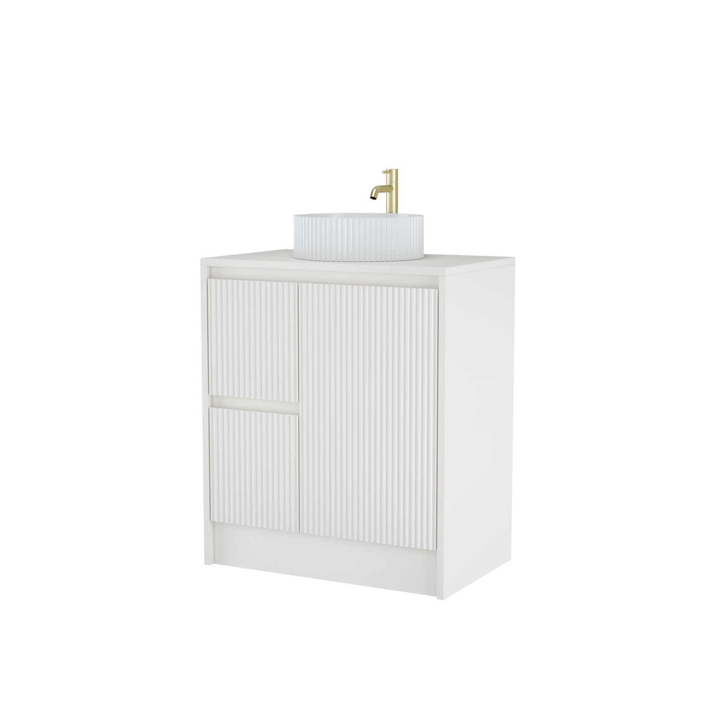 750mm Fluted Asymmetric Floor Standing Vanity Unit with Countertop Basin
