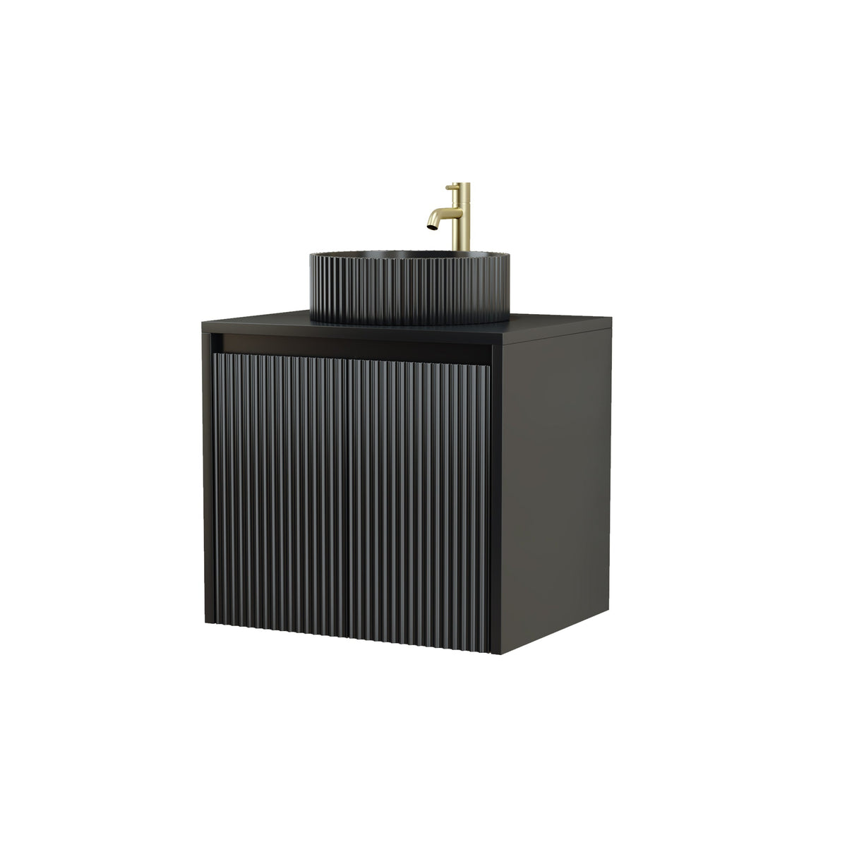 600mm Fluted Wall-Hung Vanity Unit with Worktop, Art Basin & Tap