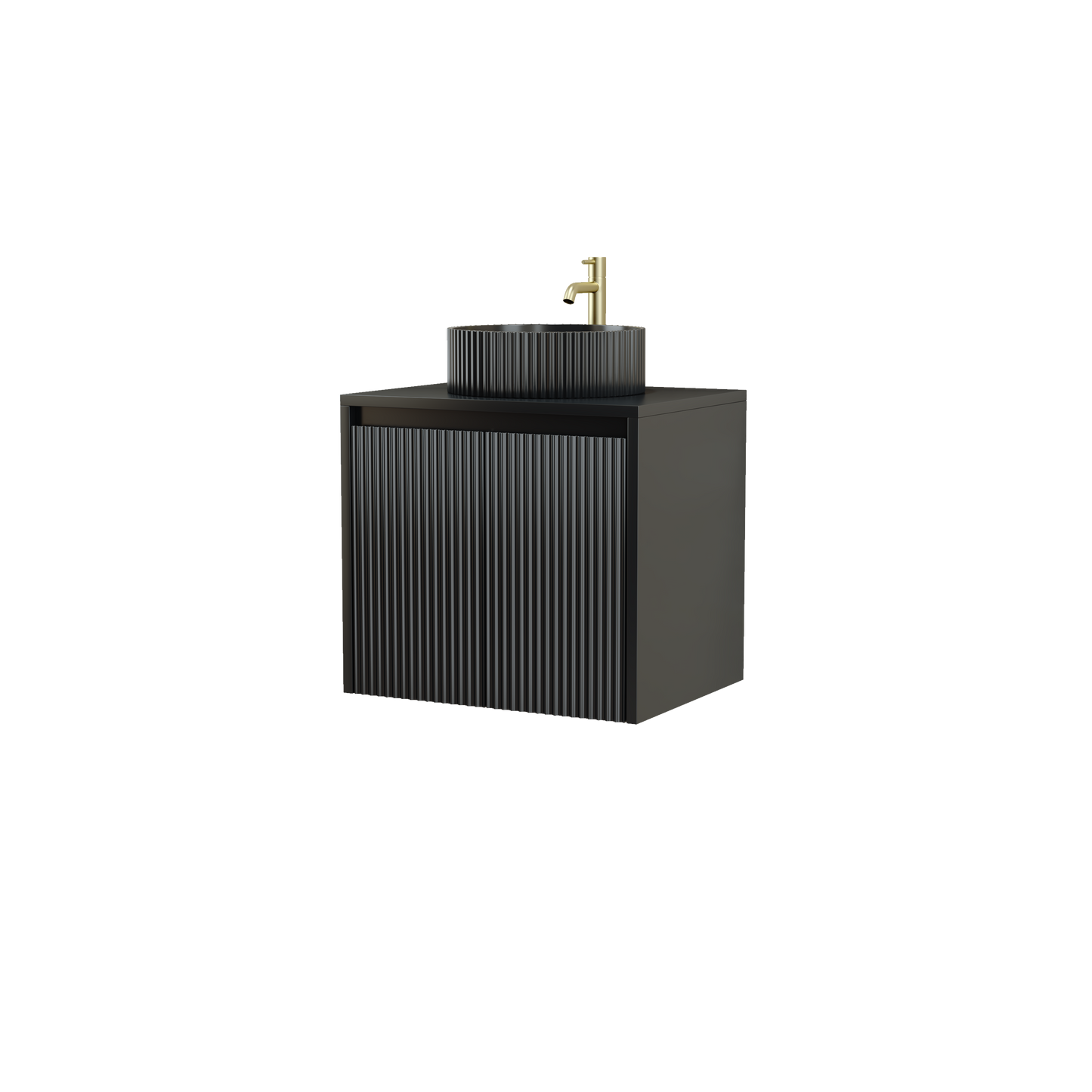 600mm Fluted Wall-Hung Vanity Unit with Worktop, Art Basin & Tap