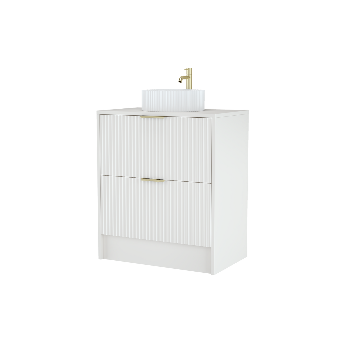 750mm Rectangular Fluted Floor Standing Vanity Unit with Countertop Basin in White Matt