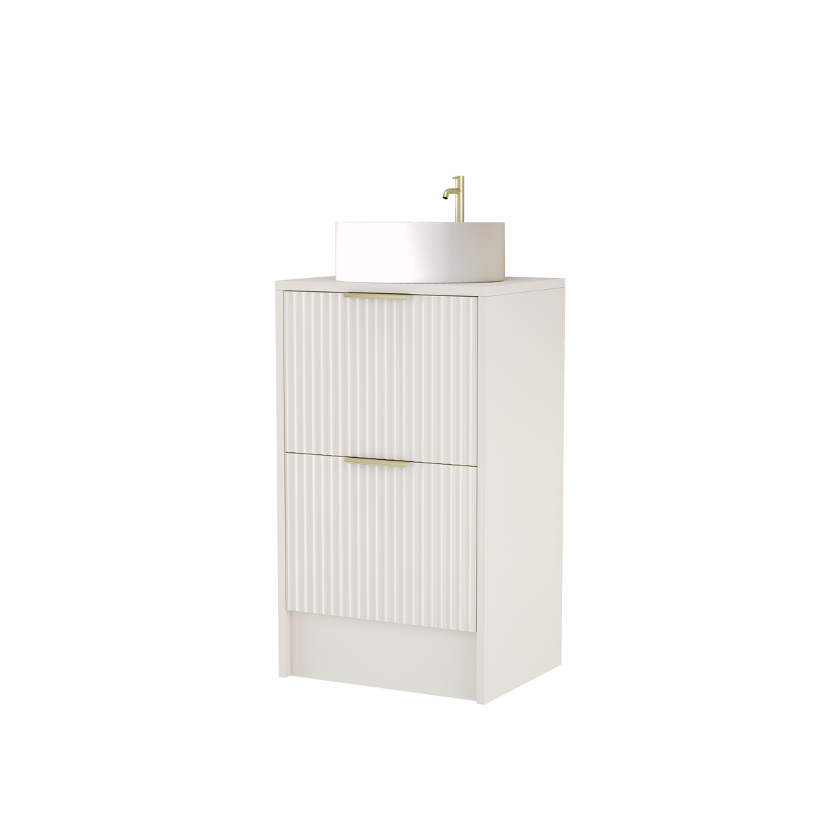 500mm Rectangular Fluted Floor Standing Vanity Unit with Countertop Basin in Creamy White