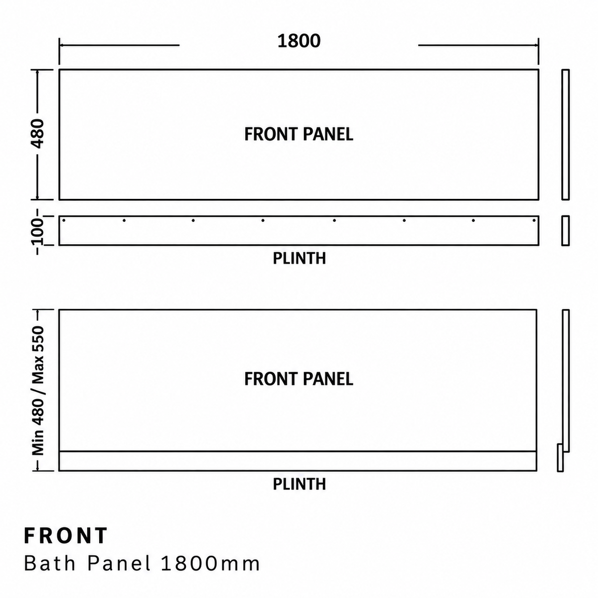 1800mm Front Bath Panel with Plinth
