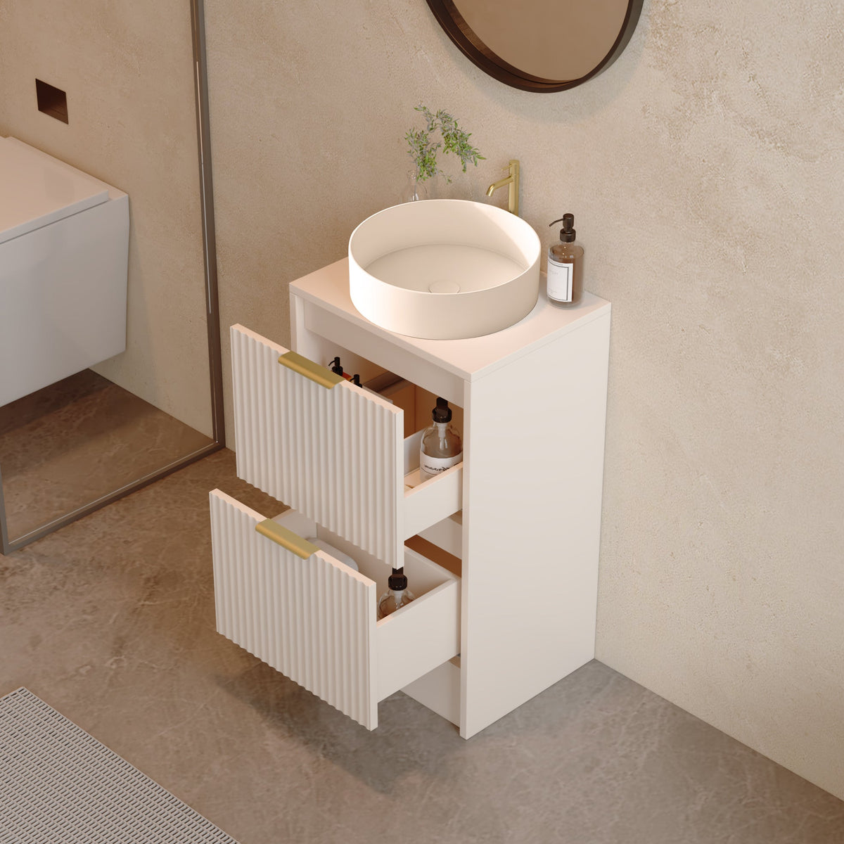 500mm Rectangular Fluted Floor Standing Vanity Unit with Countertop Basin