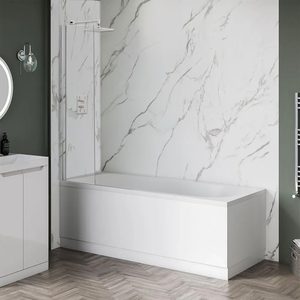 Alexa 6mm Mini Bath Screen - 1400mm x 300mm Square - Silver