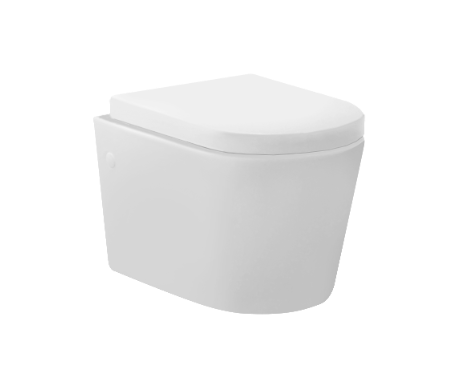 A modern wall-mounted toilet with a white ceramic body and a matching white lid, shown against a plain white background.