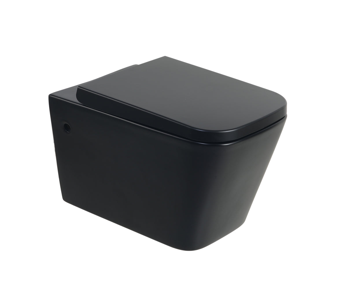 Wall Hung Square Toilet Pan with Seat - Matt Black