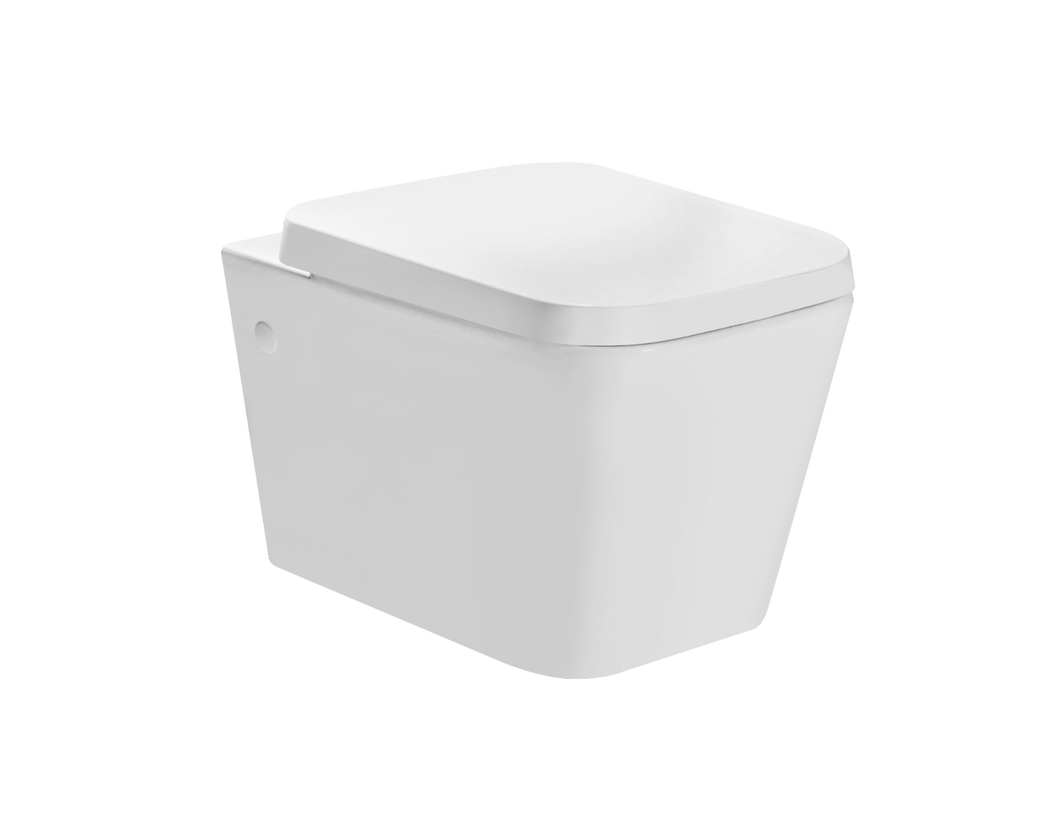 Wall Hung Square Toilet Pan with Seat - Gloss White