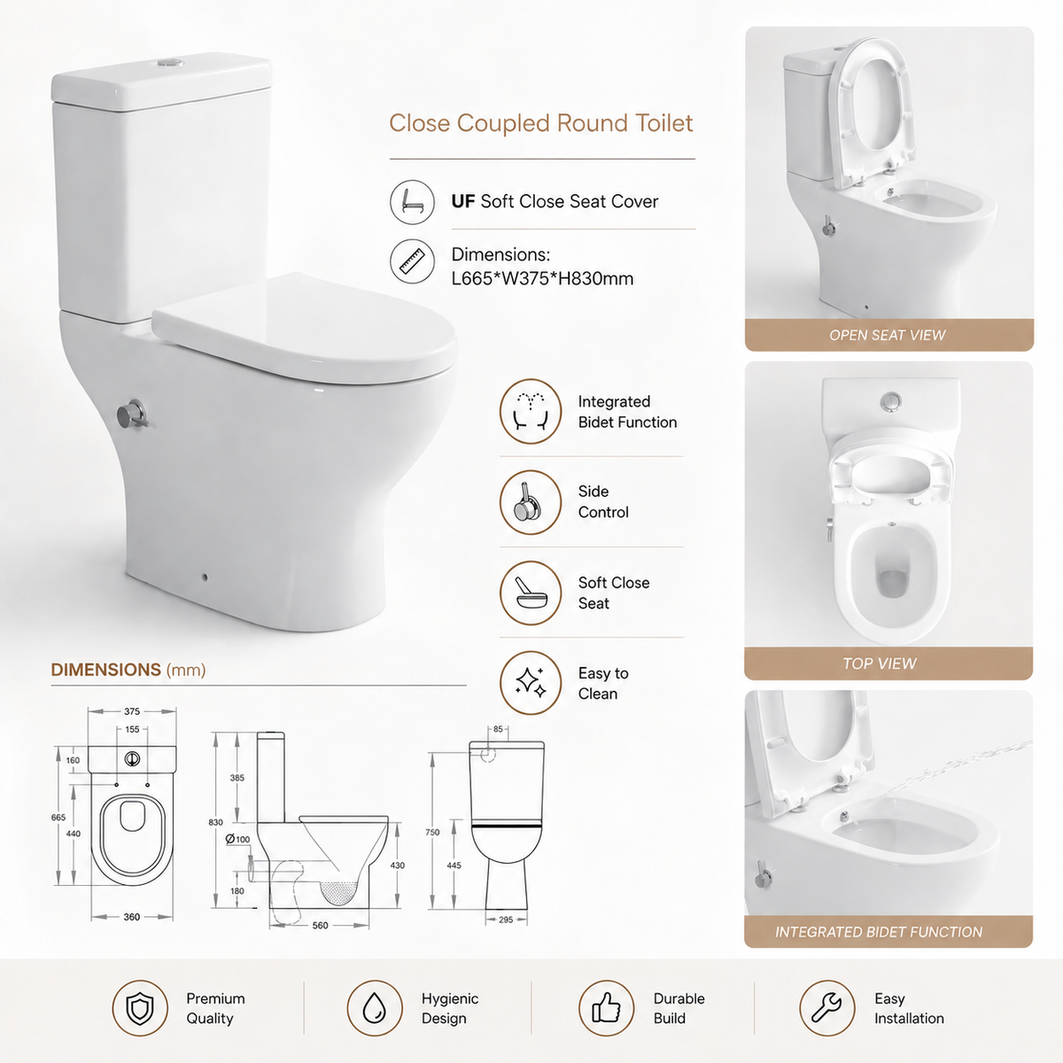 Round Close Coupled Bidet Toilet