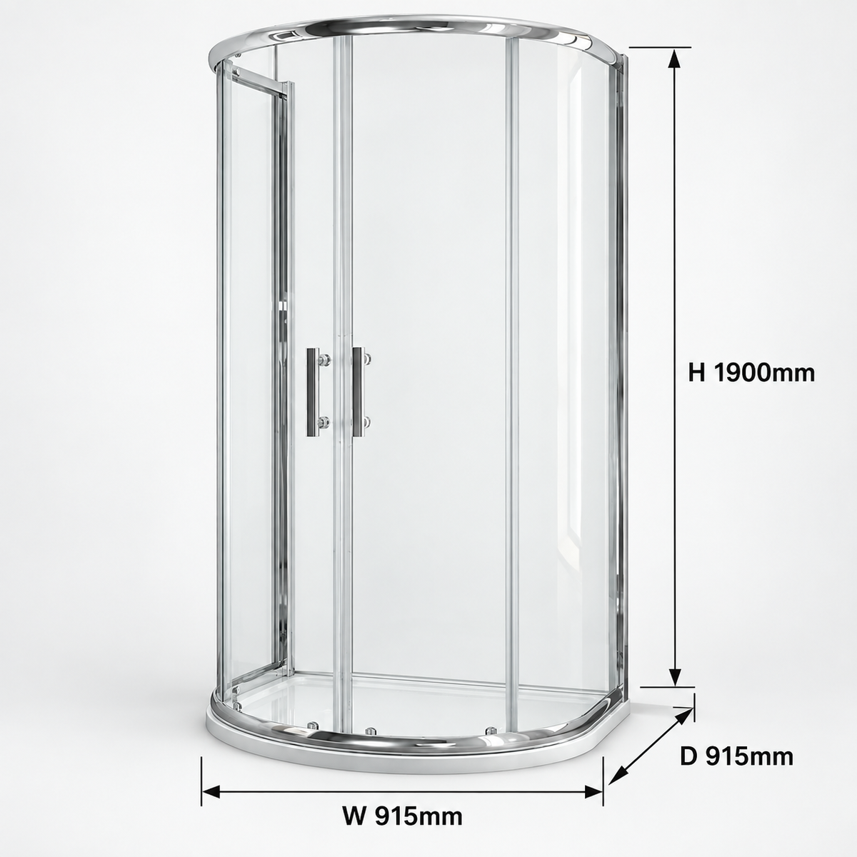 D shaped Shower Enclosure with Tray 915 x915mm