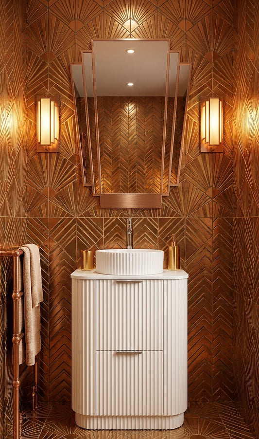 500mm Cream Fluted Floor Standing  Vanity Unit with Basin White Matt Colour