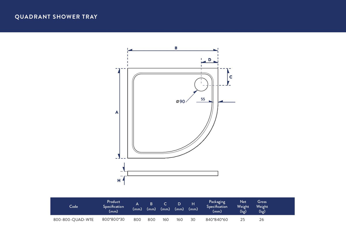 800 x 800mm Eco-Stone Square Shower Tray