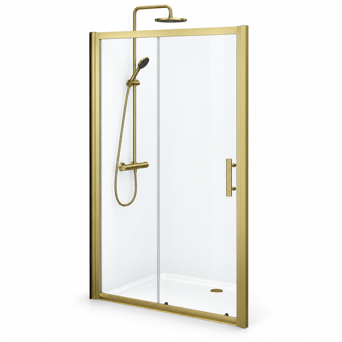Alexa Brushed Brass 6mm Single Sliding Shower Door 1100mm x 1900mm High