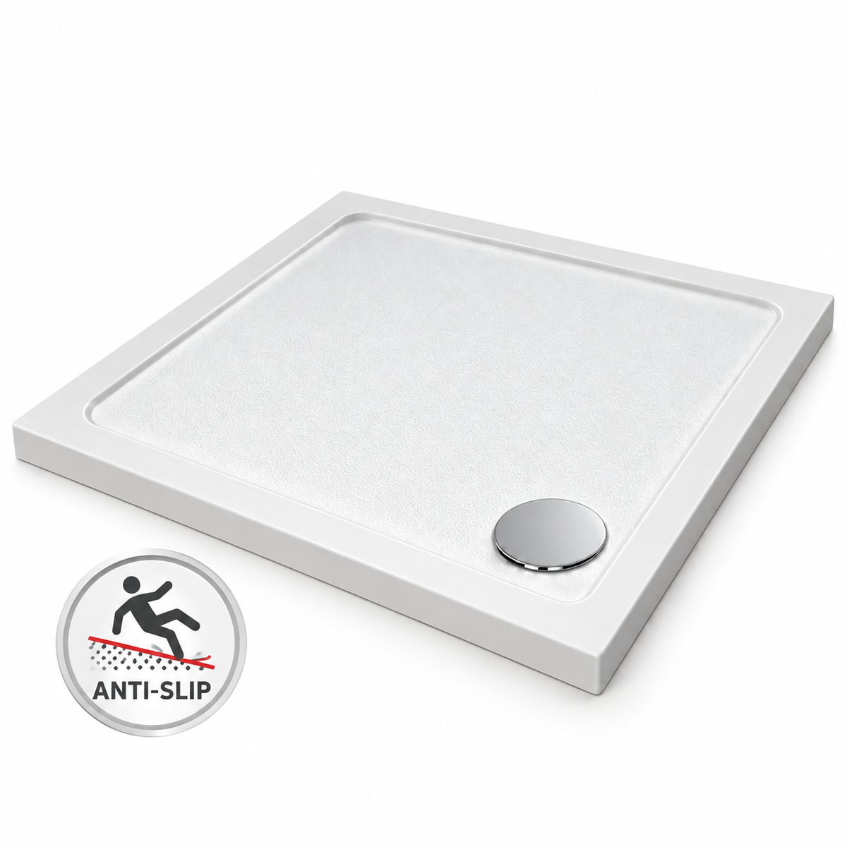 Anti-Slip Square Shower Tray - White