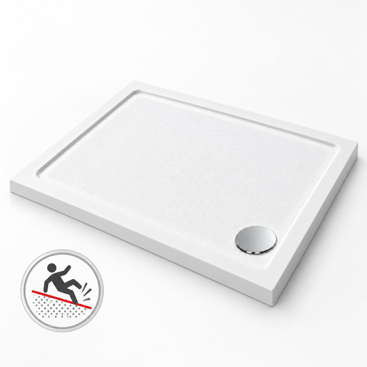 Anti-Slip Rectangular Shower Tray - White