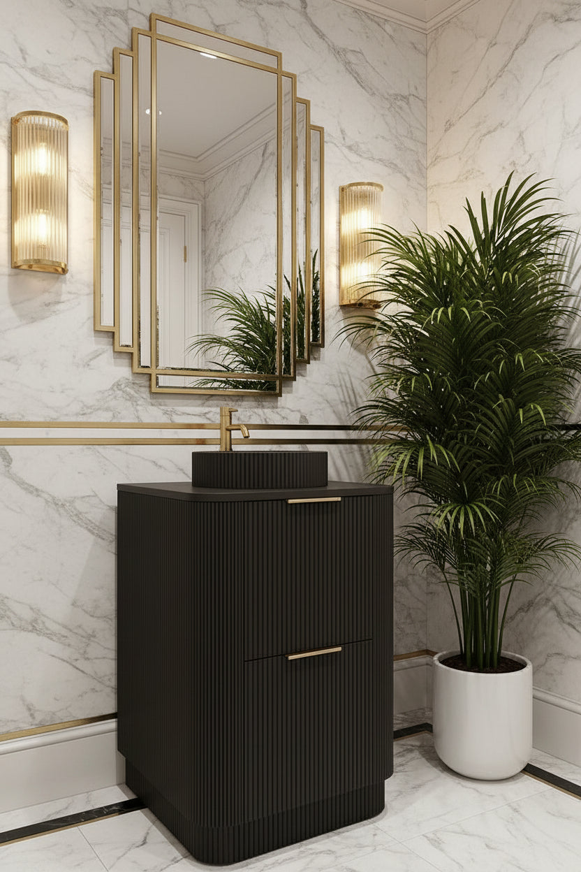 600mm Fluted Floor Standing Vanity Unit with Basin Black Matt Colour