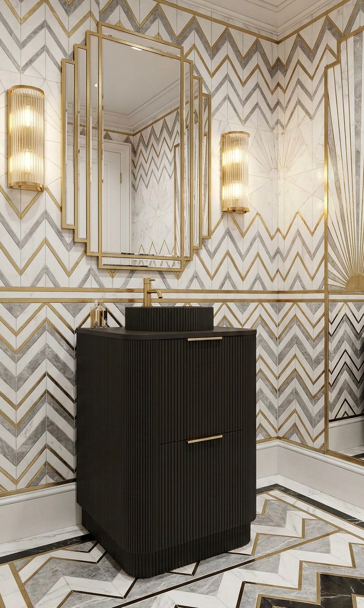 600mm Fluted Floor Standing Vanity Unit with Basin Black Matt Colour