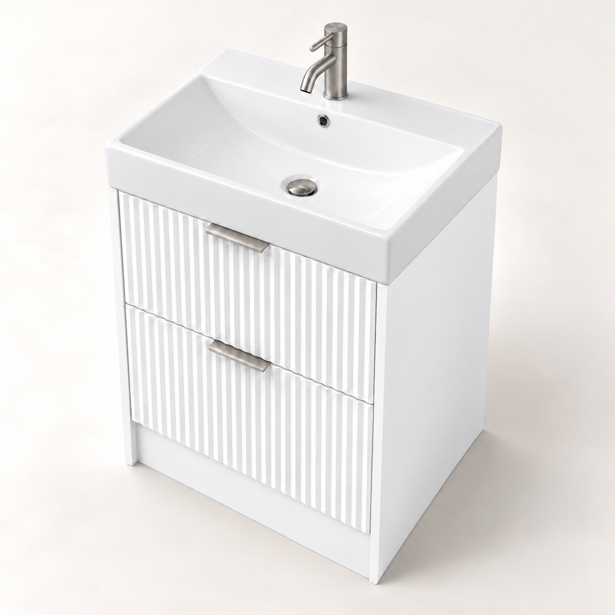 500mm Rectangular Fluted Floor Standing Vanity Unit with Countertop Basin