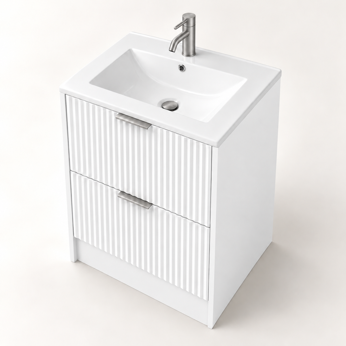 500mm Rectangular Fluted Floor Standing Vanity Unit with Countertop Basin