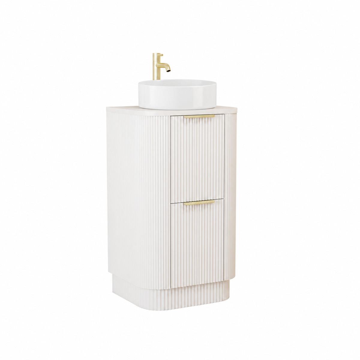 500mm Curved Fluted Floor Standing Vanity Unit with Countertop Basin in Creamy White