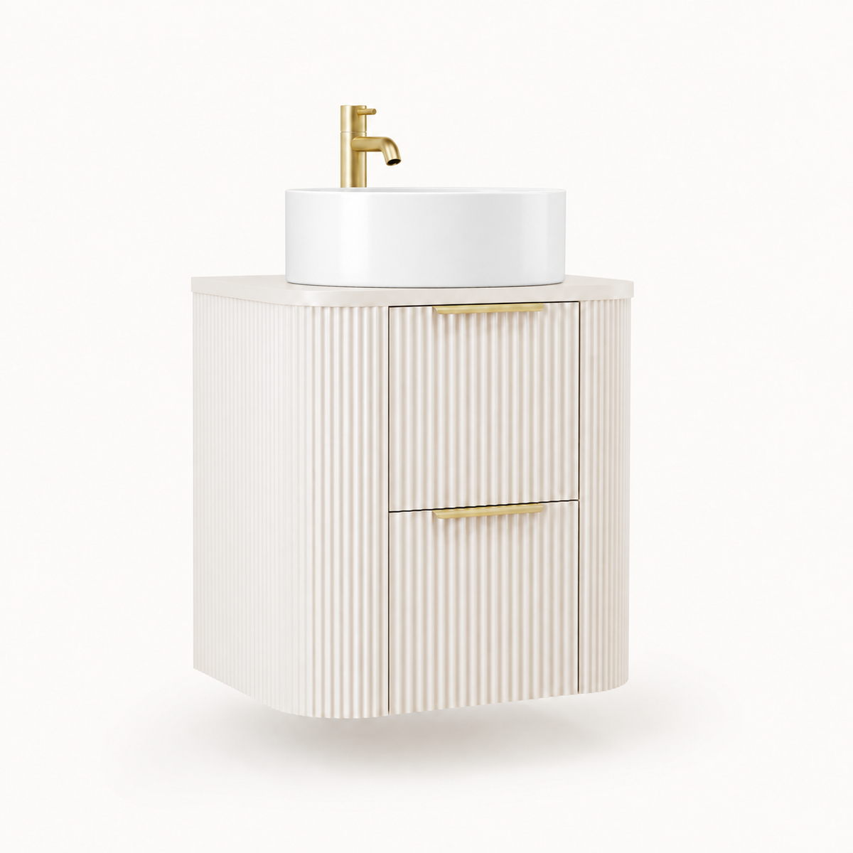 500mm Fluted Wall-Hung Vanity Unit with Worktop, Art Basin in Creamy White