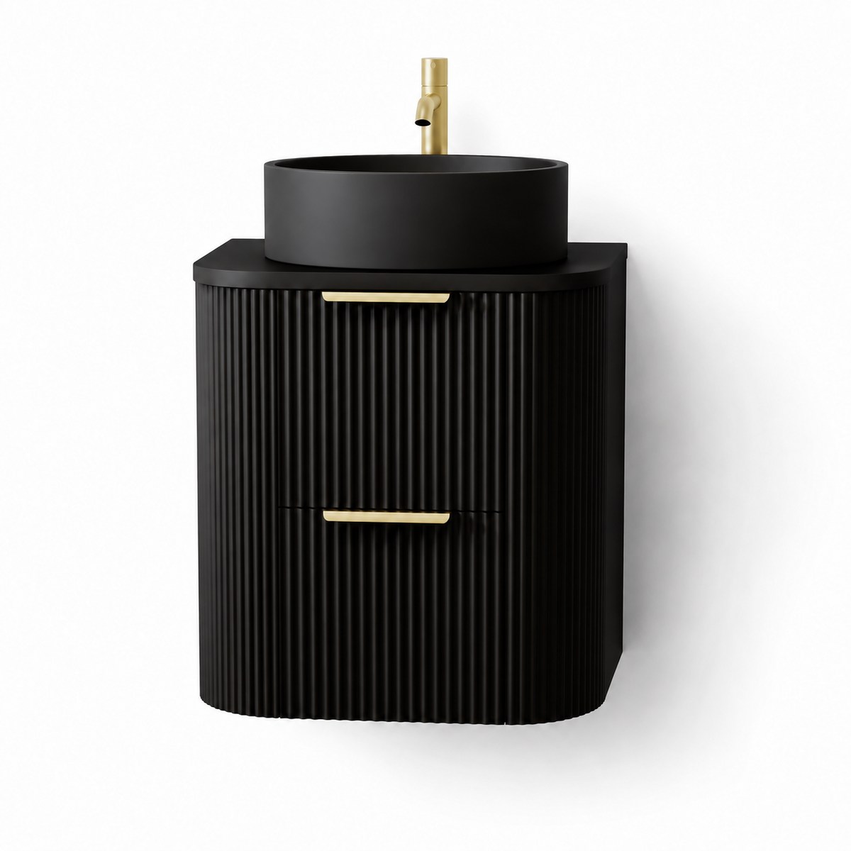 500mm Fluted Wall-Hung Vanity Unit with Worktop, Art Basin in Black Matt