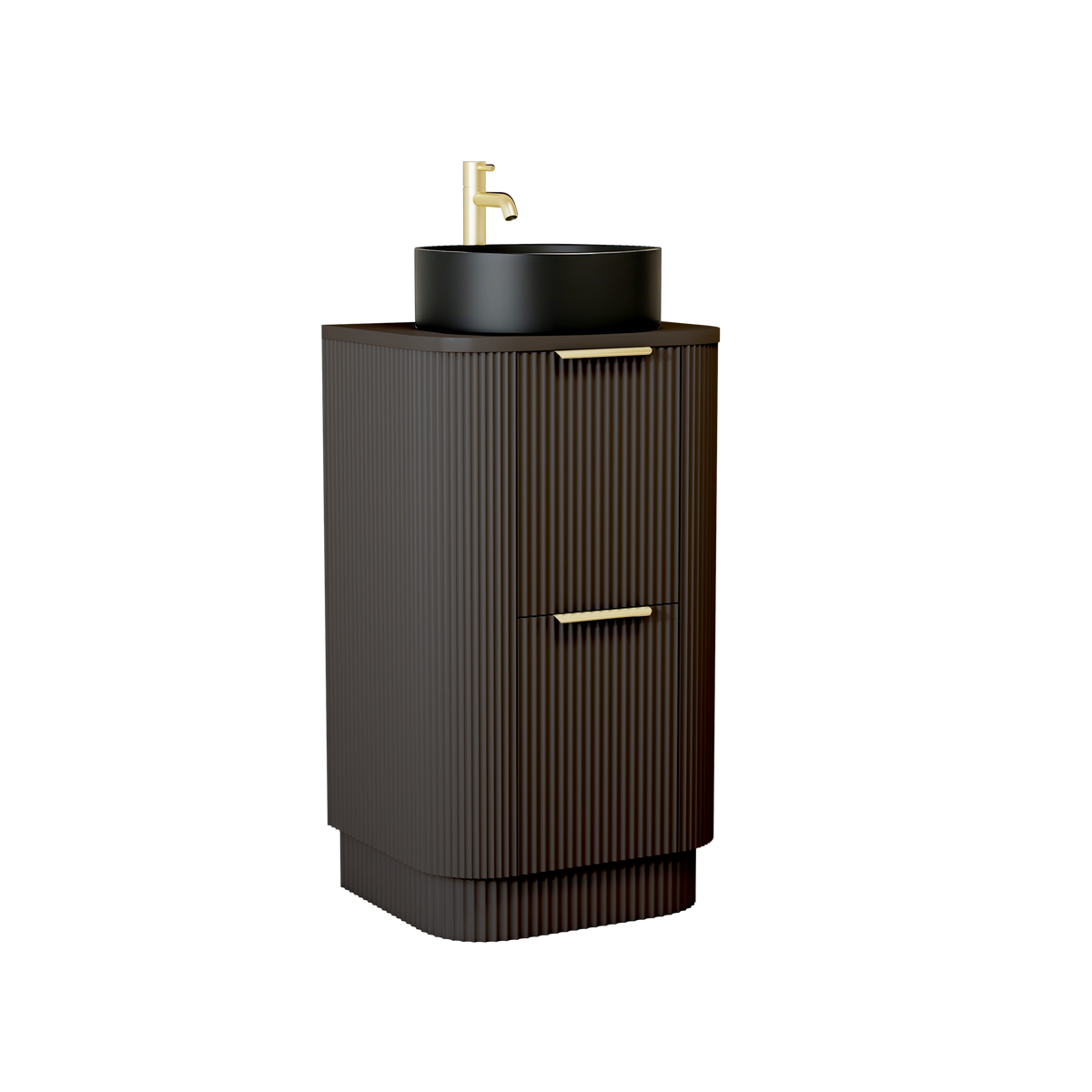 500mm Curved Fluted Floor Standing Vanity Unit with Countertop Basin