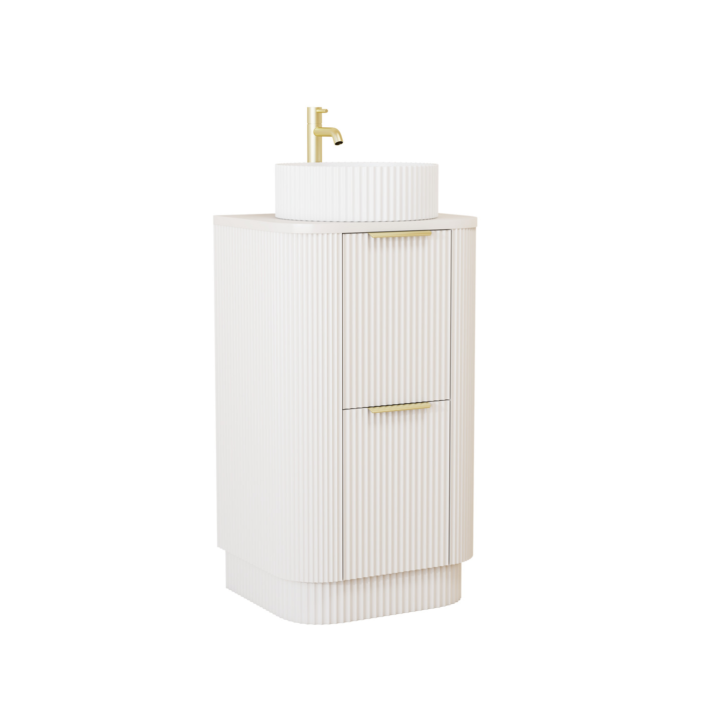 500mm Fluted Floor Standing  Vanity Unit with Basin Creamy White Matt Colour