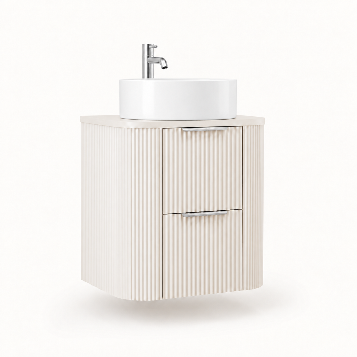 500mm Curved Fluted Wall-Hung Vanity Unit with Worktop, Art Basin