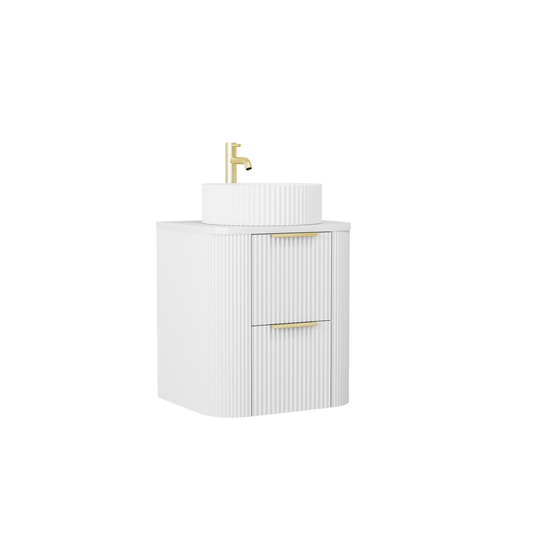 750mm White Matt Fluted Wall Hung Vanity Unit with Polymarble Worktop Basin