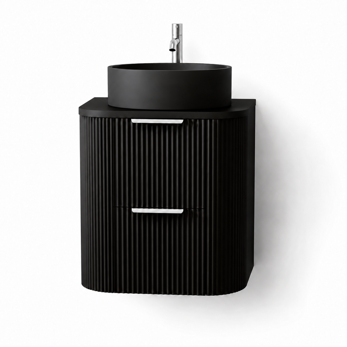 500mm Curved Fluted Wall-Hung Vanity Unit with Worktop, Art Basin