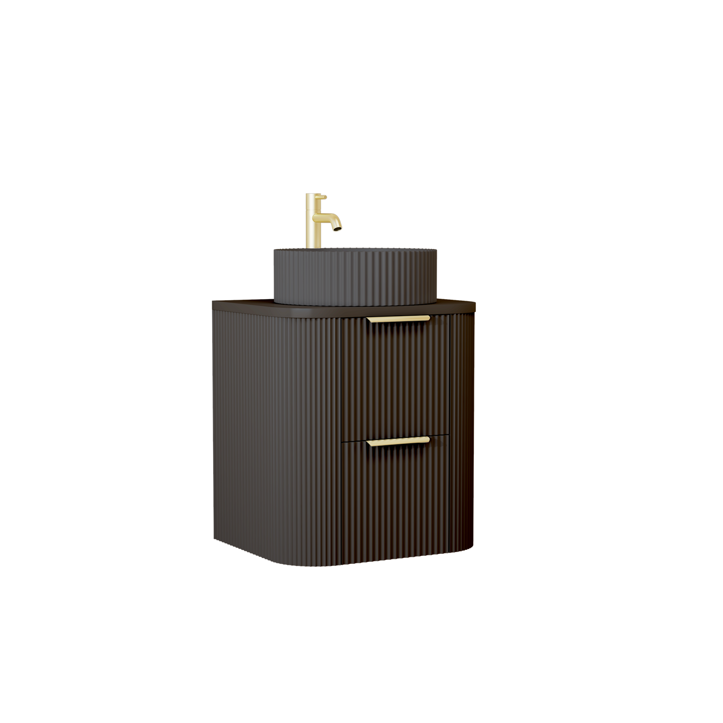 500 mm Black Matt Fluted Wall Hung Vanity Unit with Polymarble Worktop Basin