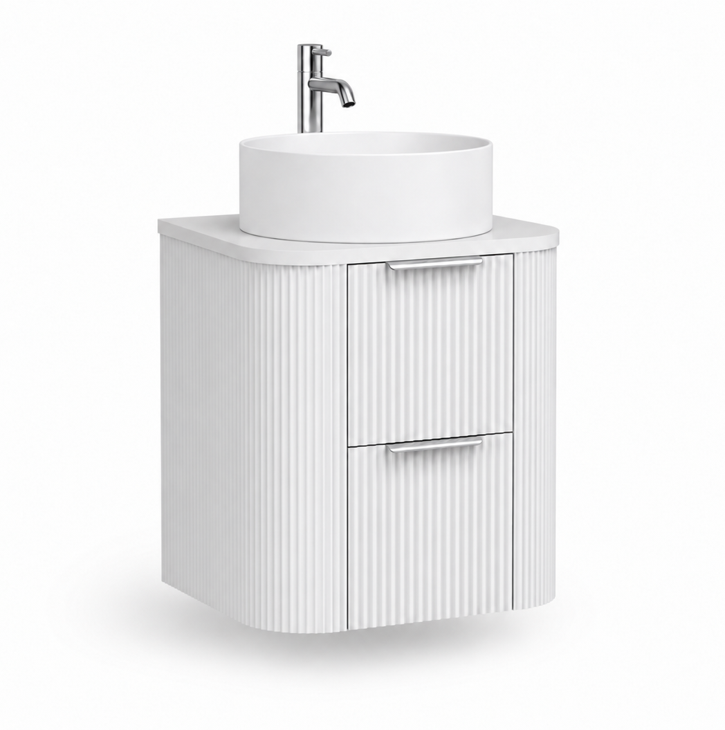 500mm Curved Fluted Wall-Hung Vanity Unit with Worktop, Art Basin