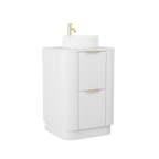 600mm Curved Fluted Floor Standing Vanity Unit with Countertop Basin in White Matt