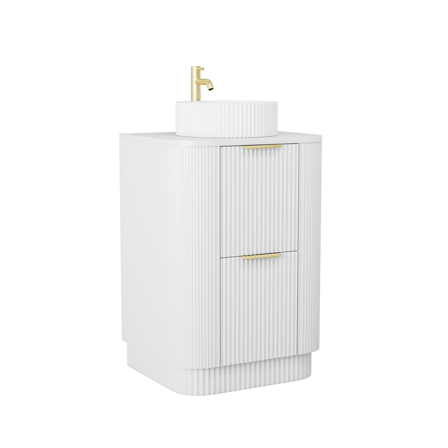 600mm Curved Fluted Floor Standing Vanity Unit with Countertop Basin