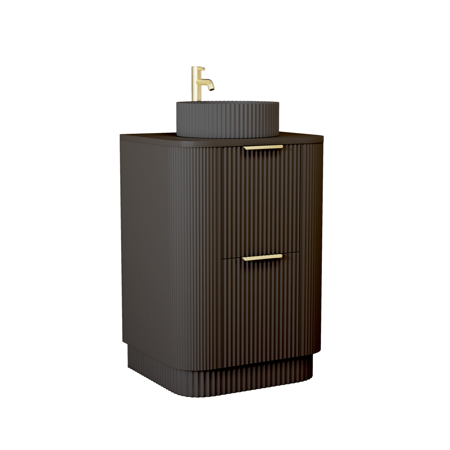 600mm Curved Fluted Floor Standing Vanity Unit with Countertop Basin