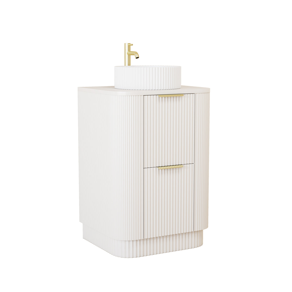 600mm Curved Fluted Floor Standing Vanity Unit with Countertop Basin in Creamy White