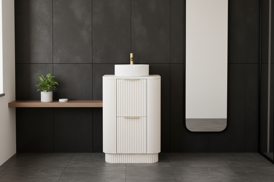 600mm Fluted Floor Standing  Vanity Unit with Basin Creamy White Matt Colour