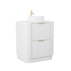 750mm Curved Fluted Floor Standing Vanity Unit with Countertop Basin in White Matt