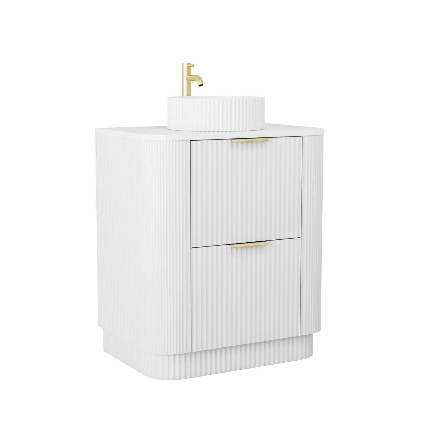 750mm Curved Fluted Floor Standing Vanity Unit with Countertop Basin