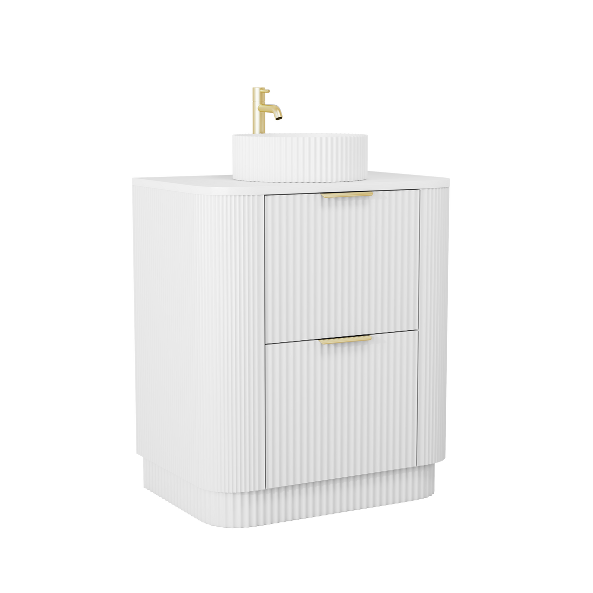 750mm Curved Fluted Floor Standing Vanity Unit with Countertop Basin in White Matt