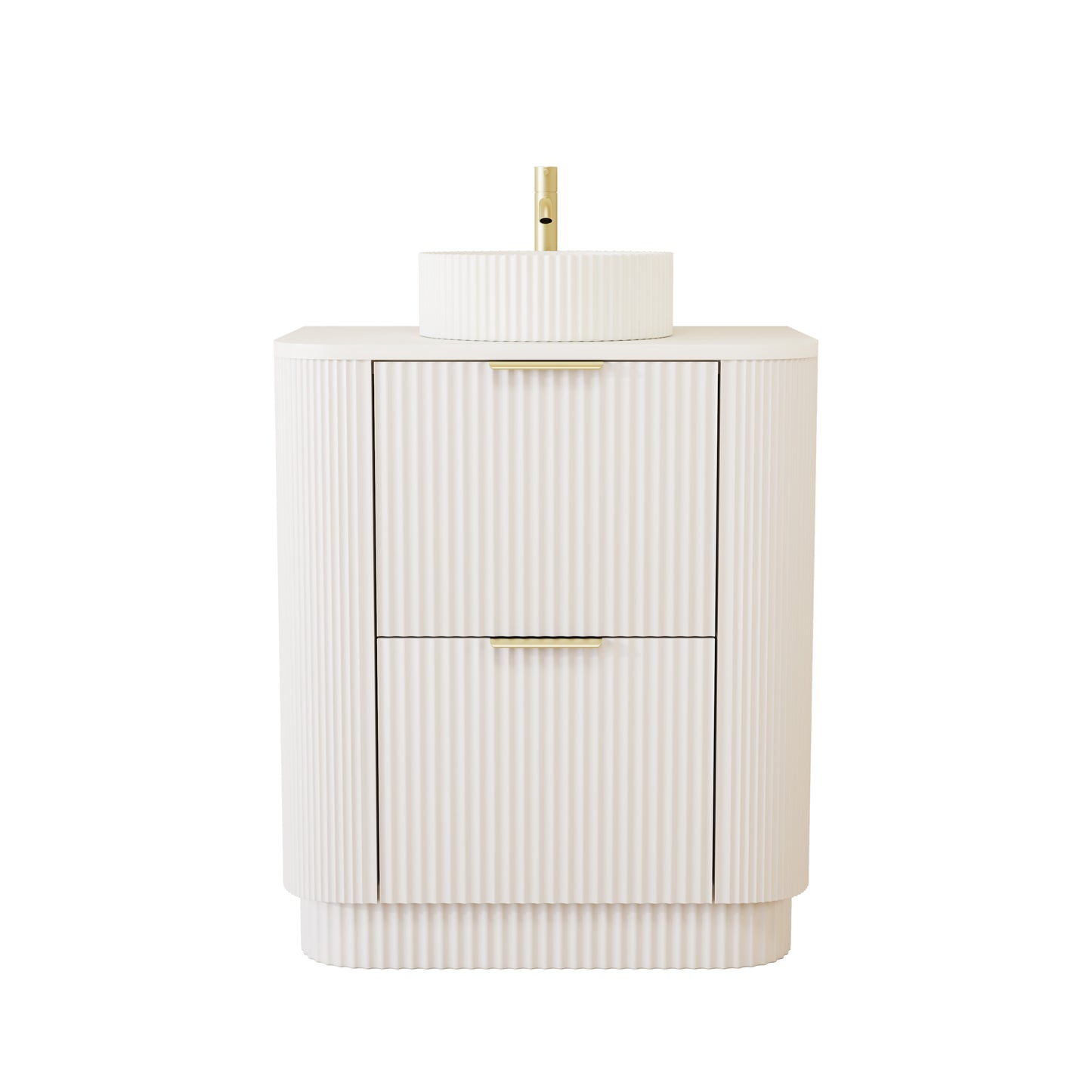 600mm Fluted Floor Standing  Vanity Unit with Basin Creamy White Beige Matt Colour