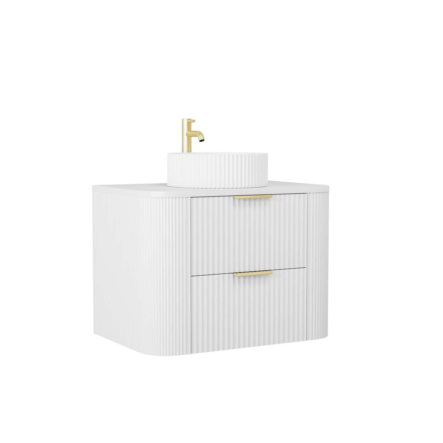 750mm Fluted Wall-Hung Vanity Unit with Worktop, Art Basin & Tap