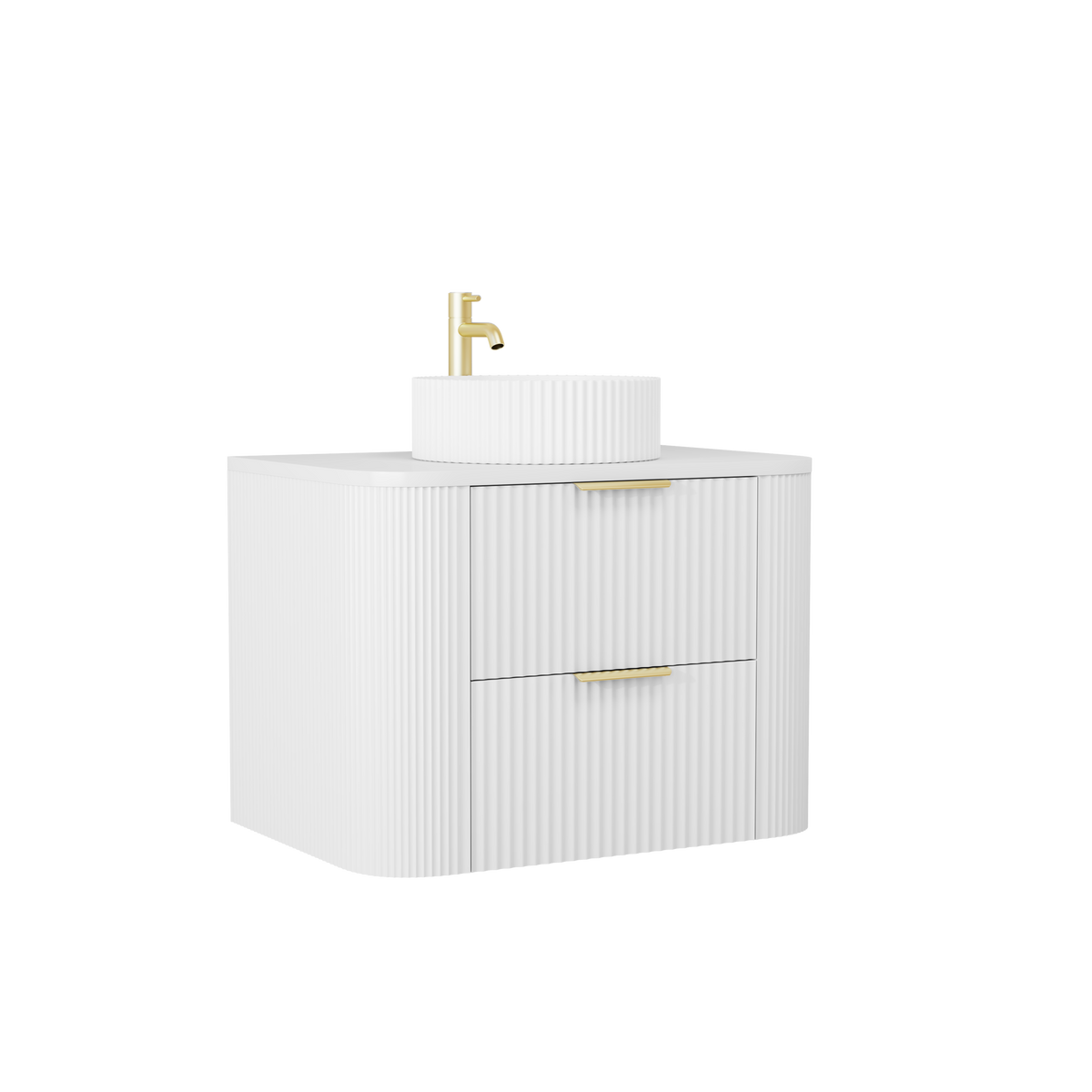 750mm Fluted Wall-Hung Vanity Unit with Worktop in White Matt