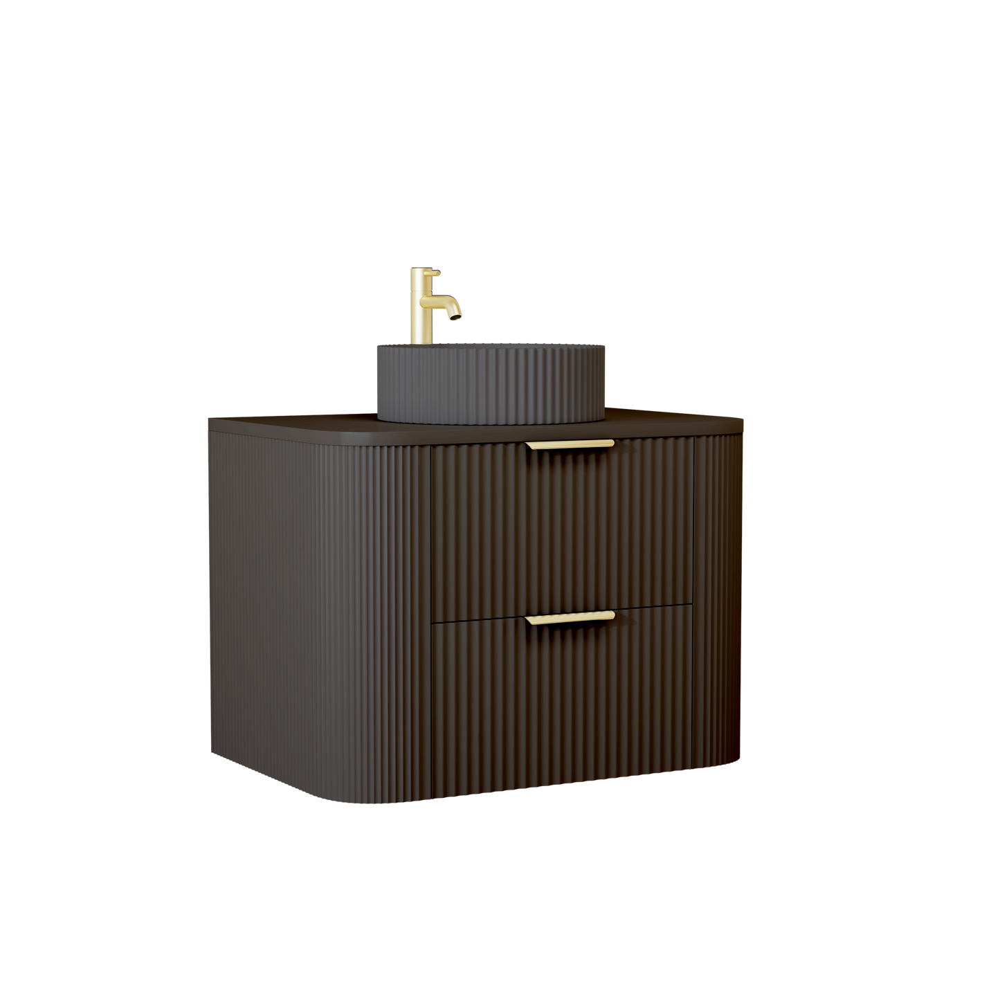 750mm Fluted Wall-Hung Vanity Unit with Worktop, Art Basin & Tap