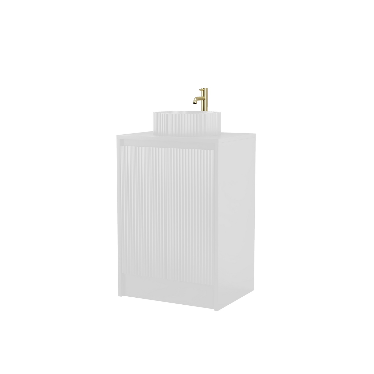 600mm Fluted Handless Floor Standing Vanity Unit with Basin & Polymarble Worktop White Matt Colour