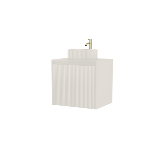 600mm Cream Matt Fluted Wall Hung Vanity Unit with Polymarble Worktop Basin