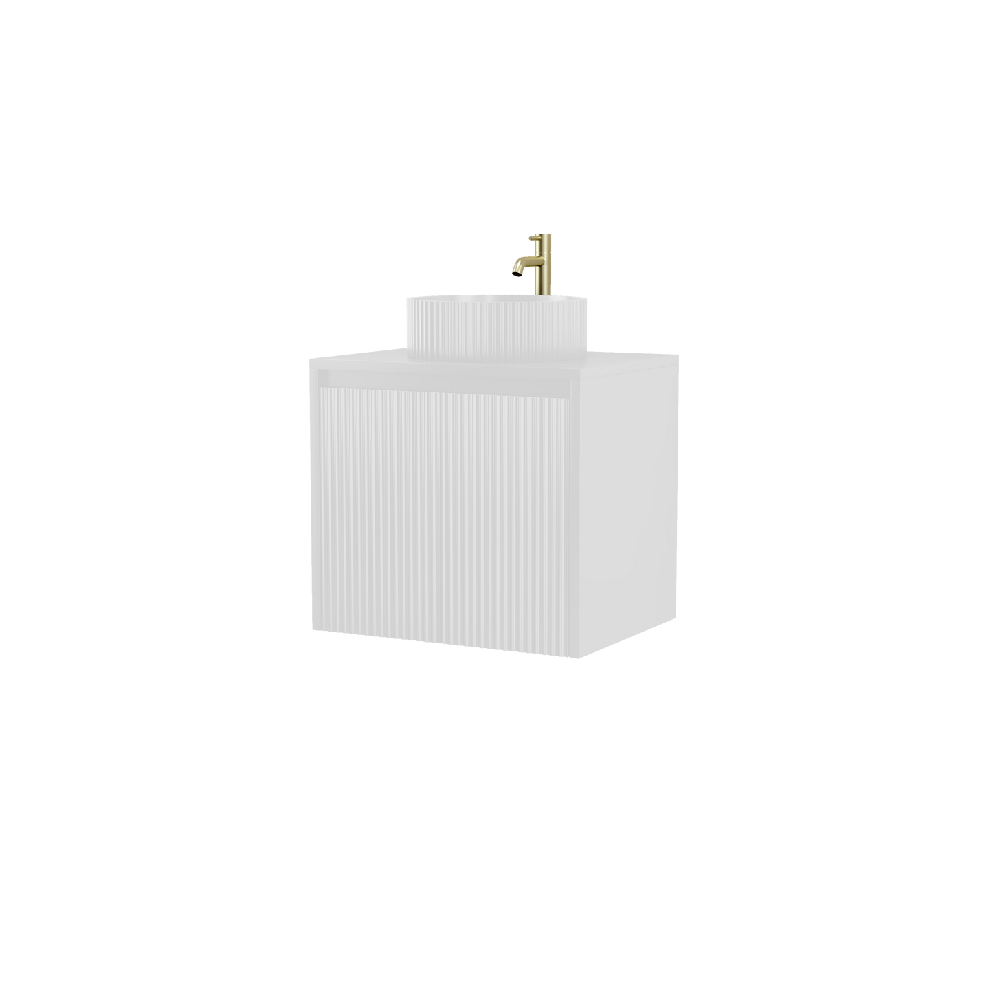 600mm White Matt Fluted Wall Hung Vanity Unit with Polymarble Worktop Basin